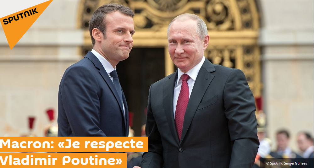 Capture d’écran du site de Sputnik : Macron : « Je respecte Vladimir Poutine ». 
