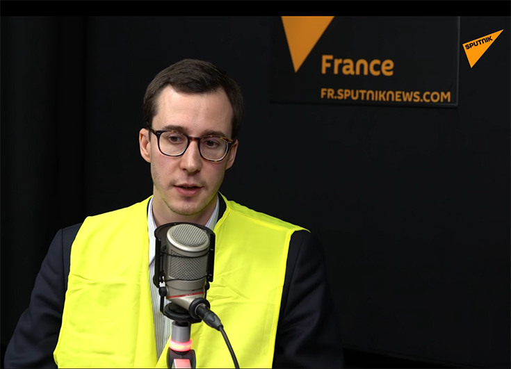 Capture d'écran de Francois Boulo, porte-parole des « gilets jaunes » de Rouen lors d'une interview donnée à la chaîne Sputnik.