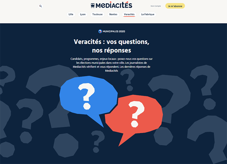 Capture d'écran de la plateforme participative Véracités permettant aux lecteurs et lectrices de Médiacités de poser des questions aux journalistes.