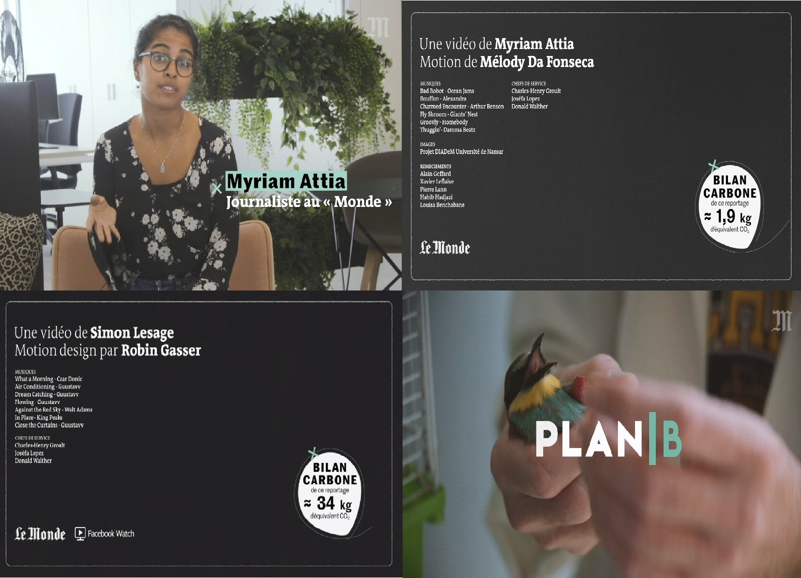 Captures d'écran de vidéos de la série "Plan B" du journal "Le Monde".