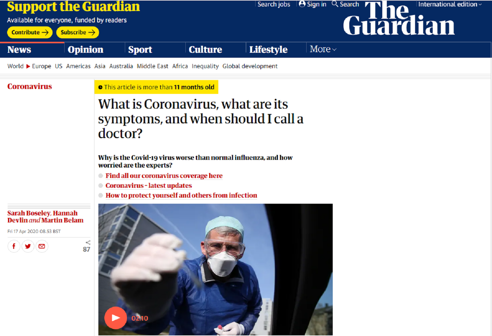 Capture d'écran d'un article explicatif du Guardian.