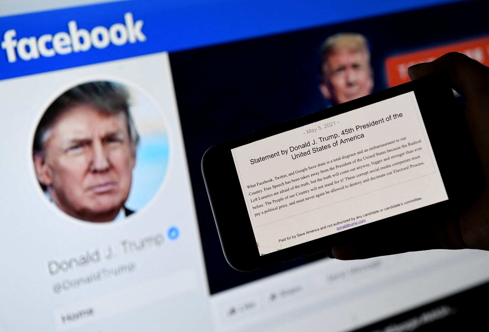 Le communiqué de Donald Trump sur son bannissement par Facebook