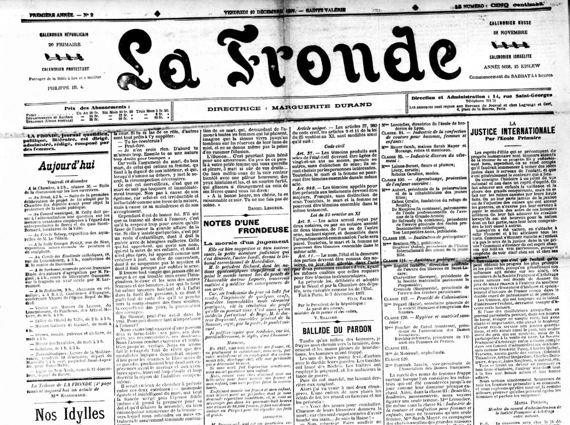 La Fronde, édition du 10 décembre 1897, microfilm, Bibiothèque nationale de France (BnF).