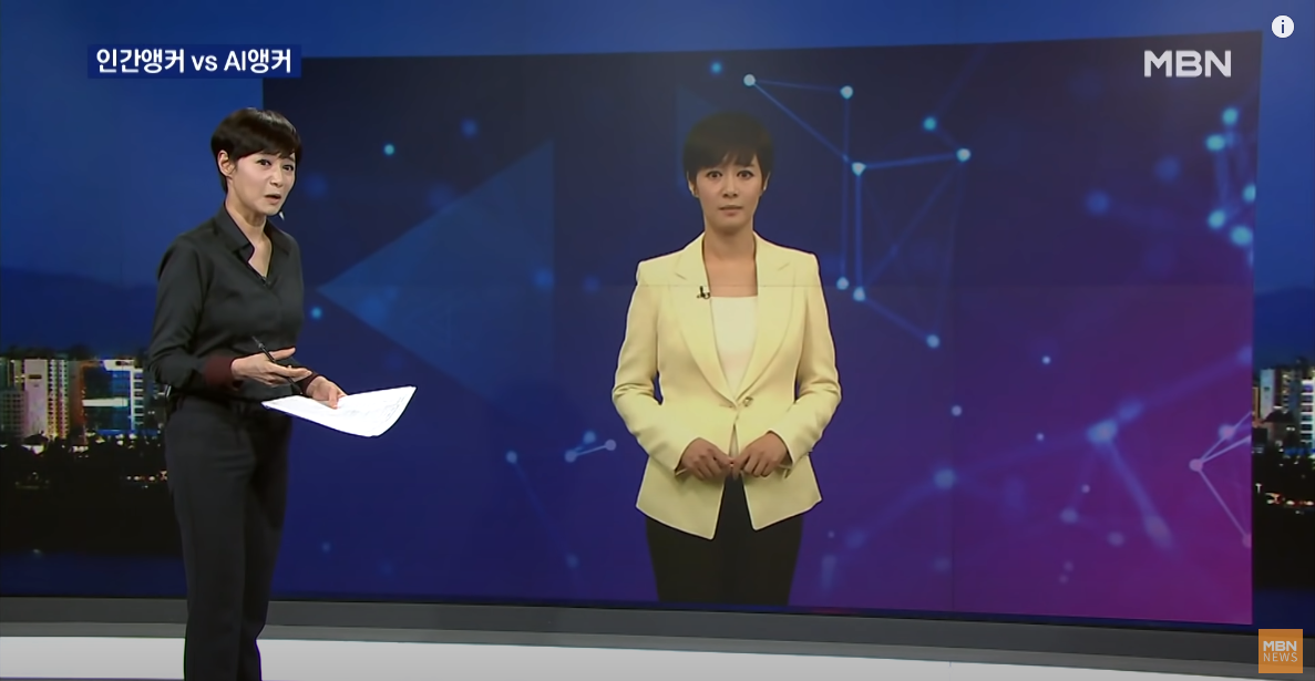 Le 6 novembre 2020, Kim Ju-ha, journaliste vedette du journal de la chaîne MBN, présente son double artificiel.