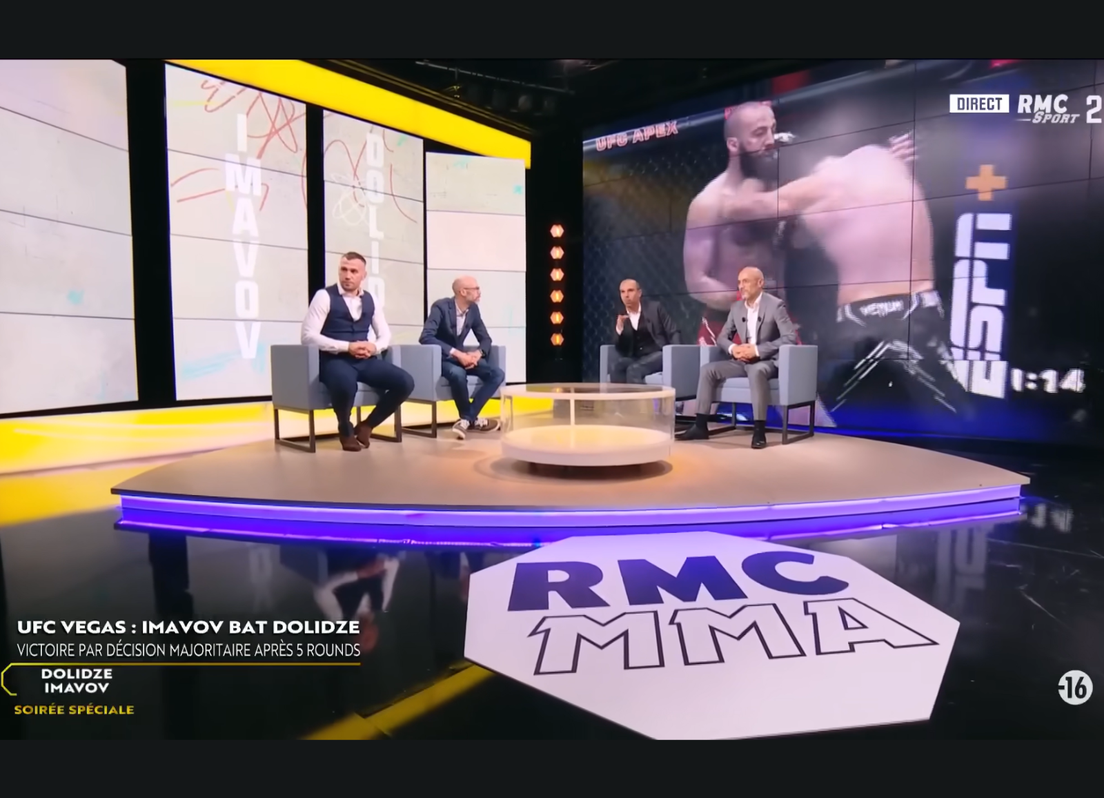 Capture d'écran de l'émission spéciale après le combat de MMA opposant Roman Dolidze à Nassourdine Imavov