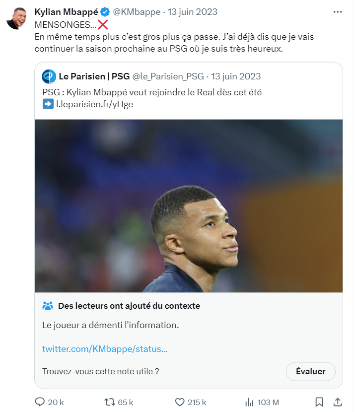 tweet de Kylian Mbappé