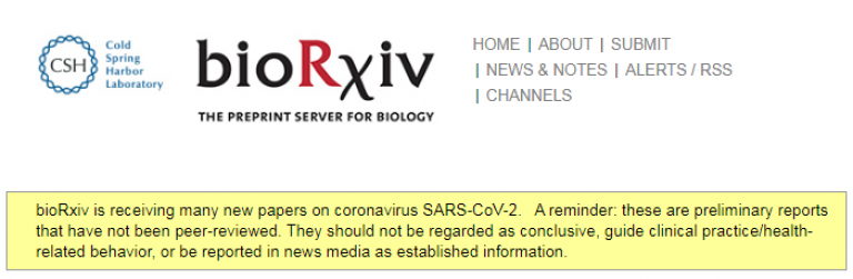Le site bioRxiv informe ses utilisateurs que les prépublications n'ont pas été relues par des pairs.