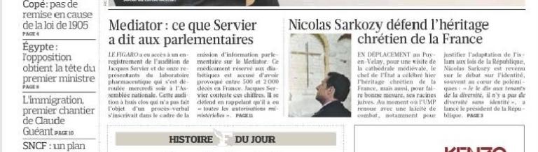 Capture d'écran, le « ventre » du Figaro du 4 mars 2022, titre « Ce que Servier a dit aux parlementaires »
