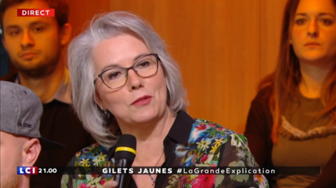 Capture d'écran de l'émission La grande explication diffusée sur LCI avec Jacline Mouraud en invitée
